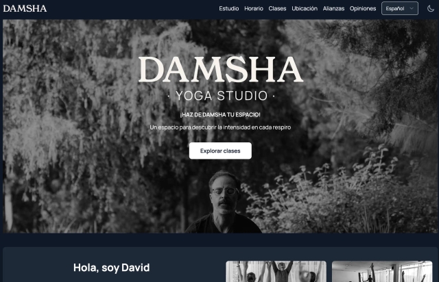 Damsha Yoga Studio website showcasing class schedule and booking interface